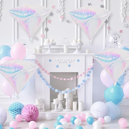 Image of Iridescent Diamond Balloons 4 Pcs,Transparent Foil Diamond Balloons