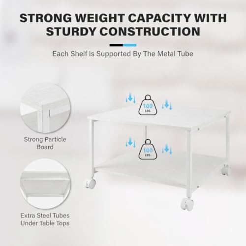 Image of EMERIT Printer Stand,19.5''x19.5''x12.8'' 2 Tier Large Printer Laser Table Heavy Duty Rolling Printer Cart with Wheels for Home Office -100 LBS Each Tier