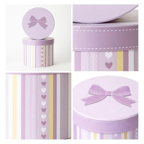 Image of Oasis Pack of 2 Flower Hamper Boxes With Lid | Classic Bouquet Box for Flower Arrangements & Gift Hampers | Decorative Gift Packaging Box With Waterproof Liner - Lavender Heart Stripe