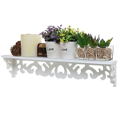 MyGift 24 Inch Elegant White Decorative Wall Mounted Floating Storage Display/Book Shelf/Utility Rack