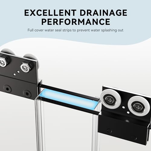 Image of 56-60 inch W x 70 inch H Semi-Frameless Double Sliding Shower Door, Bypass Bathroom Shower Glass Door with 1 /4 inch (6mm) Clear SGCC Tempered Glass & Stainless Steel Handles, Denoise Design, Matte Black