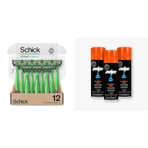 Schick Xtreme 3 Original Razor — Disposable Head Razor for Sensitive Skin & Edge Shave Gel for Men