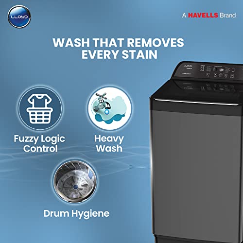 Image of Havells-Lloyd 8.0 Kg Fully Automatic Top Load Washing Machine GLWMT80GMBNE, Mid Black, 8 i-sense technology