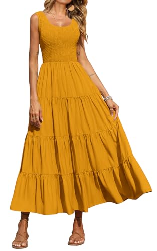 Image of PRETTYGARDEN Women's 2026 Casual Loose Plain Maxi Sundress Smocked Tank Dress Sleeveless Summer Beach Tiered Long Dresses