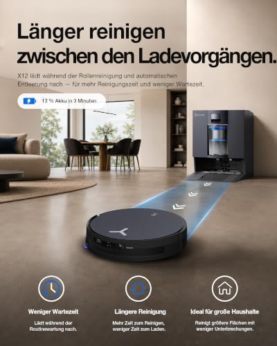 ECOVACS X12 OMNICYCLONE Saugroboter mit Wischfunktion, 22.000 Pa Saugkraft – Ansicht 6