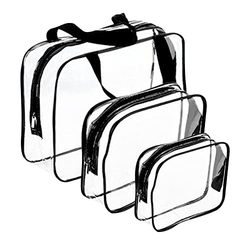 Transparentes Kulturbeutel 3 Stück mit Reißverschluss und Trageriemen, wasserdichte Kulturtasche, Kristallklare Kosmetiktasche, PVC-Waschtasche für Geschäftsreisen, Badezimmer, Damen und Herren Cover