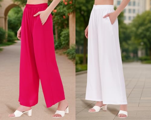 Image of Buy That Trendz Palazzo Pants for Women Rayon Elasticated Regular Fit Flared Wide Leg M to 6XL Pack of 2