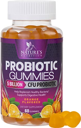 Daily Probiotic Gummies Extra Strength, 5 Billion CFU Probiotics for Men and Women, Digestive Health, Immune Support, Gluten Free, Nature's Non-GMO Supplement, Natural Orange Flavor - 60 Gummies