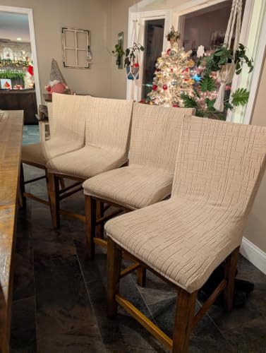 Image of JIUZHEN Camel Stretch Velvet Bar Stool Counter Covers Set of 6