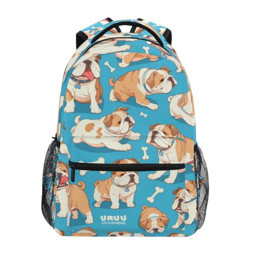 Sac à dos scolaire bouledogue bleu pour filles et garçons