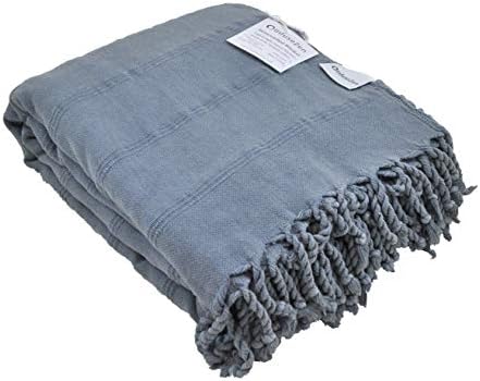 Large Stonewashed Turkish Throw Blanket in Denim Blue-Grey, Soft, Cozy and Lightweight, Perfect for Use as a Love Seat or Sofa Throw, Partical Bed Cover, Beach Blanket, 100% Cotton (Large Denim)