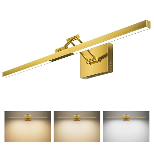 Image of VONLUCE 30 inch LED Bathroom Vanity Light, 3CCT Modern LED Vanity Lights with 360 Rotatable Head Swing Arm, 11.4W Bathroom Light Fixture Over Mirror, LED Lights for Bathroom Bedroom, Brushed Gold | 3CCT, Flicker-free, 360 Rotatable Head & Swing Arm, IP44 waterproof Bathroom Light Fixture Over Mirror for Bathroom, Picture