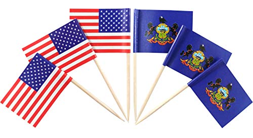 Jbcd Pennsylvania Toothpick Flag Small Mini Pennsylvania Cupcake Topper Flags (100Pcs Usa And 100Pcs Pennsylvania) #TOP18