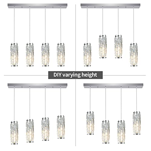 Image of LMQNINE 4 Light Chrome Pendant Lighting Modern Pendant Light, Mini Crystal Chandeliers,Adjustable Pendant Light Fixture for Kitchen Island Dinning Room Bedroom(Chrome 4-Light)