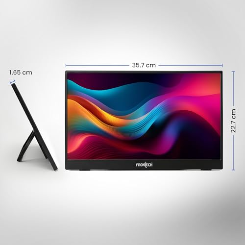 Image of FRONTECH 15.6 inch Portable LED Monitor, Full HD IPS, Dual Type-C & Mini HDMI, Built-in Speakers, 180 Stand, Works with Laptop /PS5 /Switch /Phone, 1-Year Warranty (MON-0023)