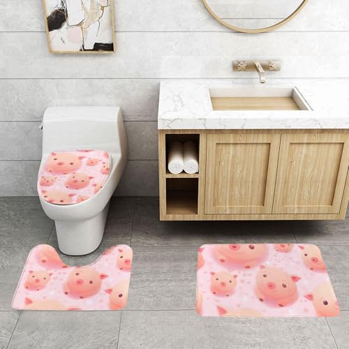 Lot de 3 tapis de bain cochon rose mignon antidérapants