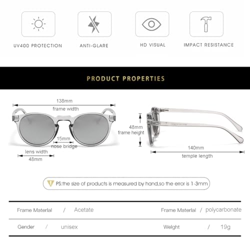 Image of Gleyemor Vintage Polarized Sunglasses for Men Round Sunglasses UV400 Protection Retro Hand-crafted Acetate Frame