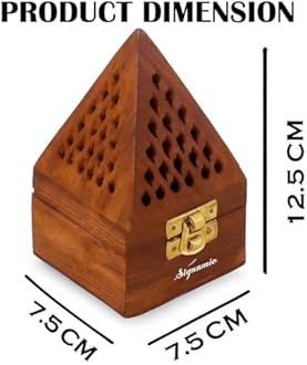 SIGNAMIO® Wooden sambrani Incense Dhoop Holder Stand Ash Catcher with Pyramid Shape for Pooja and Meditation (Pack of 1)