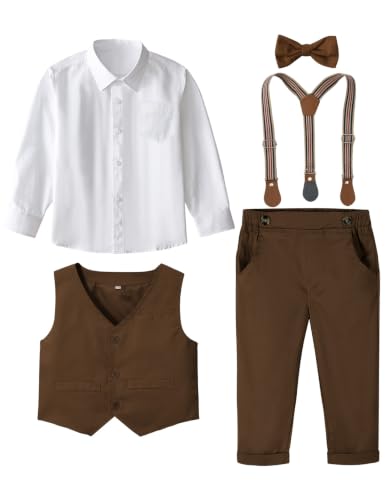 Image of A&J DESIGN Toddler Boys Formal Clothes Suspender Outfit Dress Suit 12M - 6Y