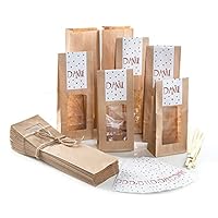 Logbuch-Verlag Lot De 10 Sacs à Fond Bloc Avec Fenêtre + Autocollants Faits Maison Avec Amour - Emballage Pour Cookies, Pâtes, 8,5 X 26,5 X 5 Cm