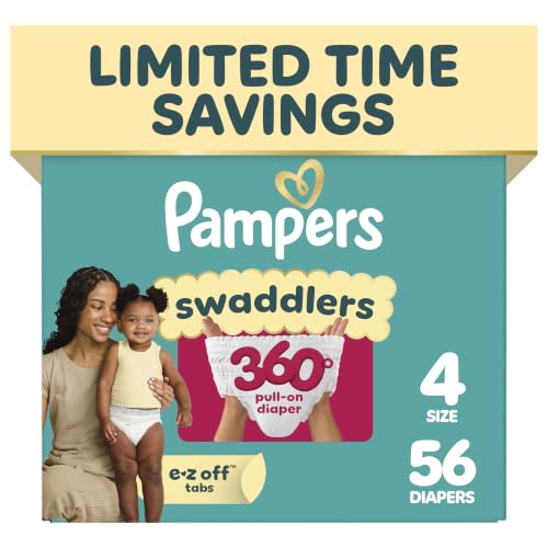 Image of Pampers Diapers - Swaddlers 360 - Size 4, 56 Count, up to 100% Leakproof Comfy Dry Fit, Designed for Easy Changes, Pull On Baby Diaper (Packaging May Vary)