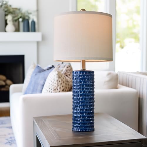 PORTRES 24.75" Modern Accent Ceramic Table Lamp Set of 2 for Bedroom Desk Decor Bedside Lamps for Living Room Study Room Office Dorm Farmhouse Nightstand Lamp End Table Lamps (Blue) - Image 2