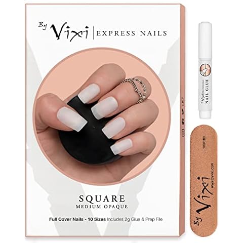600-stück MITTEL ECKIG NAGEL-SET, GRATIS KLEBER UND VORBEREITUNGS FEILE, 10 Größen - Opak Express-Fingernagelverlän gerungen, vollabdeckung. Für Profis & den Heimgebrauch - By Vixi Cover