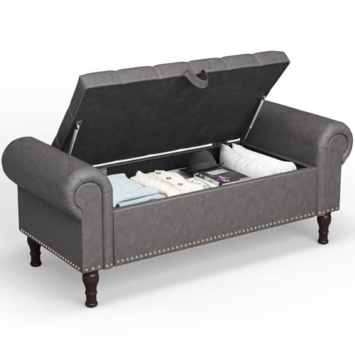 Apicizon 51”Storage Ottoman Bench,Large Storage Chest for Bedroom, Living Room, Entryway，Gray