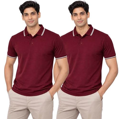 Image of Hangout Hub Men's Polo T Shirt | Solid | Plain Regular Fit Tees|Collar T-Shirts|Half Sleeves|Set of 1 & 2|HH.MP.MAR