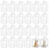 [Le forfait comprend] -- 50 boîte cadeau en plastique transparent avec motif de nœud papillon argenté, mesure 5x5x9cm , rectangle après assemblé
