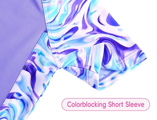 Image of Girls Swimsuit 2 Piece Rash Guard Set Short Sleeve Bathing Suits UPF 50+ Summer Beach Swimwear
