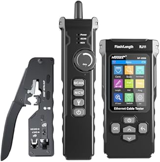 NOYAFA NF-8506 Network Cable Tester with RJ45 Crimp Tool, CAT5 CAT6 Ethernet Cable Tester, PoE Ping Test, Network Rate Test, IP Scan, Port Flashing, RJ11 RJ45 Network Tester with Crimper Stripper