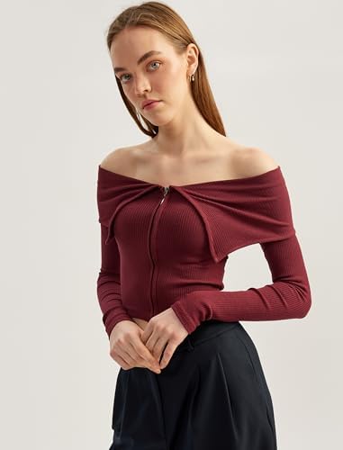 Koton Fermuarlı Omzu Açık Uzun Kollu Slim Fit Tişört - Görsel 2