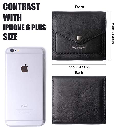 Borgasets Women's RFID Blocking Small Compact Bifold Leather Pocket Wallet Ladies Mini Purse (Carbon black)