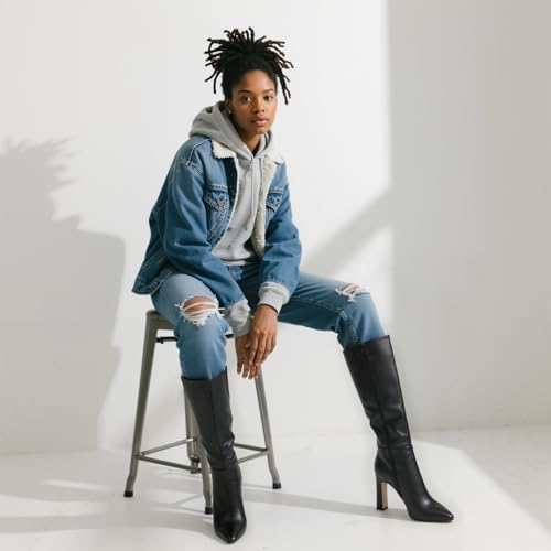 Women Knee High Boots Almond Toe Chunky Block High Heel Side Zipper Long Boots for Women3