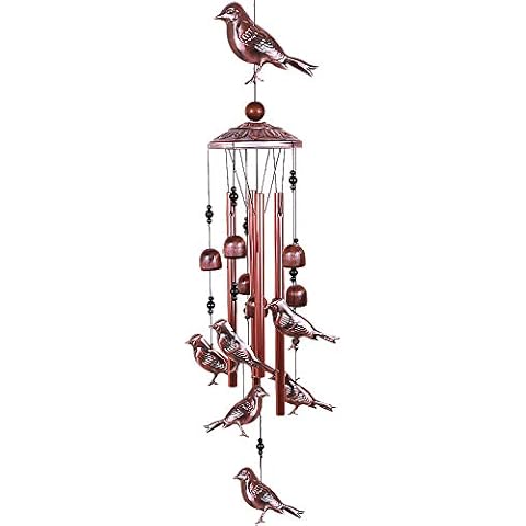 Bird Wind Chimes - 37 Inch Pure Hand-Made Waterproof Metal Musical Wind Bells With 4 Aluminum Tubes 6 Bells Mobile Wind Catcher Romantic Wind Chime for Home, Festival Decor, Indoor/Outdoor Decoration Cover