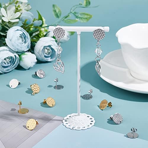 DICOSMETIC 40Pcs 5 Styles Flat Round Earrings 2 Colors Stainless Steel Textured Ear Stud Findings Gold Color Circle Studs Earrings with Spot Line Disc Studs Earrings for DIY Jewelry Making Craft