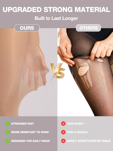 Image of Indestructible Tights for Women, Rip Resistant Durability T-Crotch Pantyhose Semi Sheer High Waist Stockings