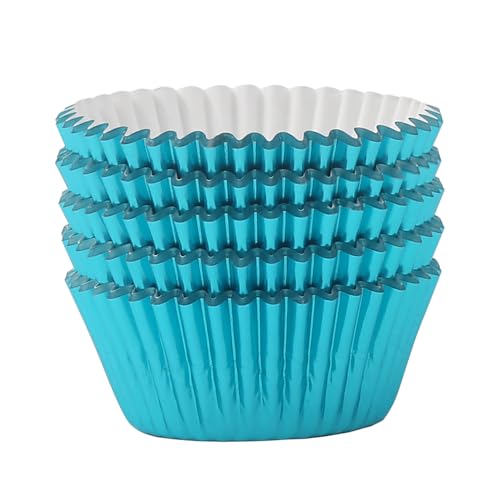 Image of Standard Aqua Blue Foil Cupcake Liners Muffin Baking Cups for Party and More, 100-Count