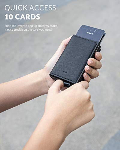 Vulkit Pop Up Wallet Automatic Leather Slim Credit Card Holder Rfid Blocking Metal Double Card Case For Men And Women Black #TOP1