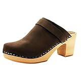 BJORK Swedish Comfort Women's Tia Wooden Slide Clogs - Brown Leather (EU-38)