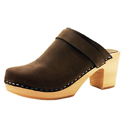 BJORK Swedish Comfort Women's Tia Wooden Slide Clogs - Brown Leather (EU-38)