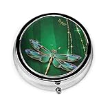 Dragonfly Green Pill Box Round Metal Pill Case Three Compartment Pocket Tablet Medicine Storage for...