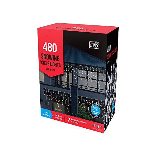 STERUN 480 Snowing Icicle Low Voltage LED Light with Timer Function & 8 Memory Function Controller for Christmas Decoration | Snowing Icicle Lights | Snowing Icicle Lights Outdoor (White)