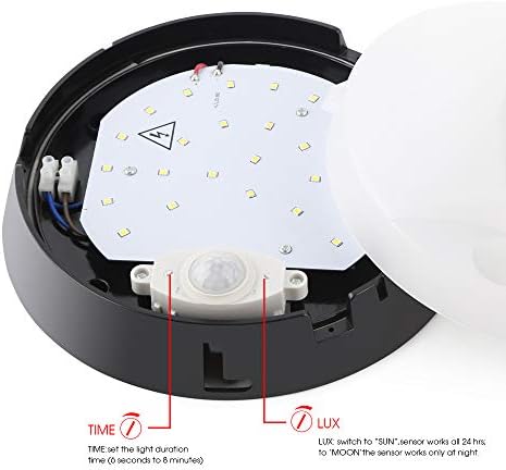 10W LED 4000K IP54 Flush Wall ceiling Mounted Round circular Bulkhead Light Fitting with Motion Sensor PIR for Indoor,Outdoor,Bath,Office,Hallway,Corridor,Utility,Garden,Shed,Workshop, black 4000k