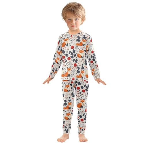 ALAZA Fox Fruit Leaf Pajamas Long Sleeve Sleepwear 2-Piece Pajama Set3