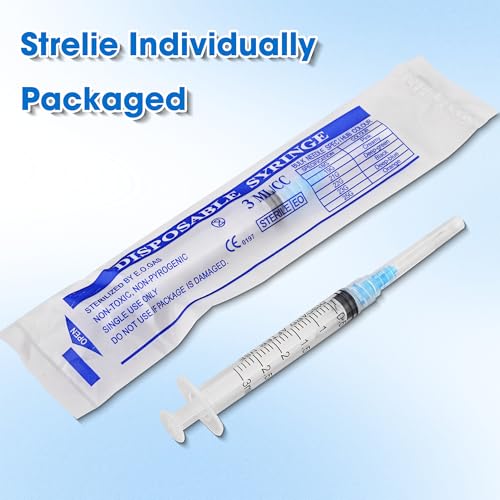 20Pack 3ml Syringes with Needle 23Ga 1 Inch, Disposable 3cc Luer Lock Syringe for Scientific Labs, Individually Wrapped, Box of 20 - Thumbnail 4