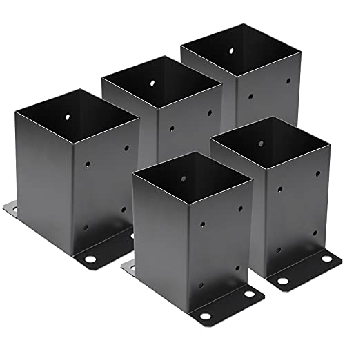4 x 4 Post Base 5 PCS,Inner Size 3.6x3.6Deck Post Base,Heavy Duty Metal Black Powder Coated Post Brackets,for Pavilion Deck Railing Support Deck Base Plate, Support Bolt Down.