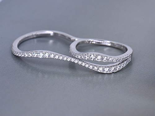 Espere Rhodium Plated Sterling Silver 925 Double Finger Ring For Women #TOP7