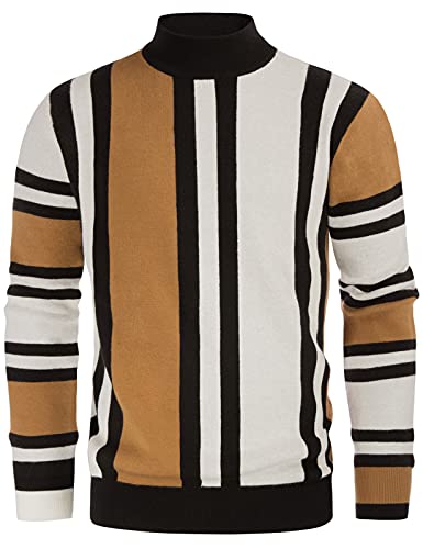 GRACE KARIN Mens Mock Turtleneck Sweater Vintage Striped Pullover Sweater Fashion Jumper Sweater4